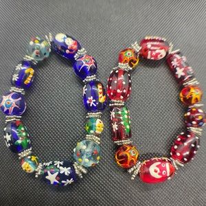 2 Glass beaded Christmas bracelets